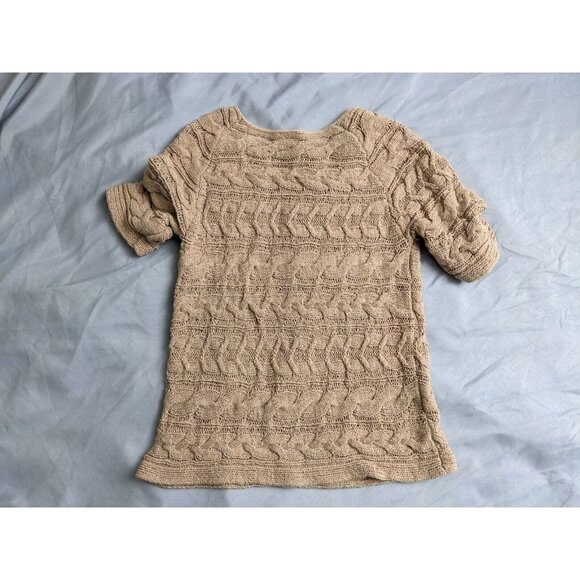 Talbots Top Brown Cable Knit Crochet Cotton Nylon Blend Short Sleeve Womens XL - Picture 5 of 8